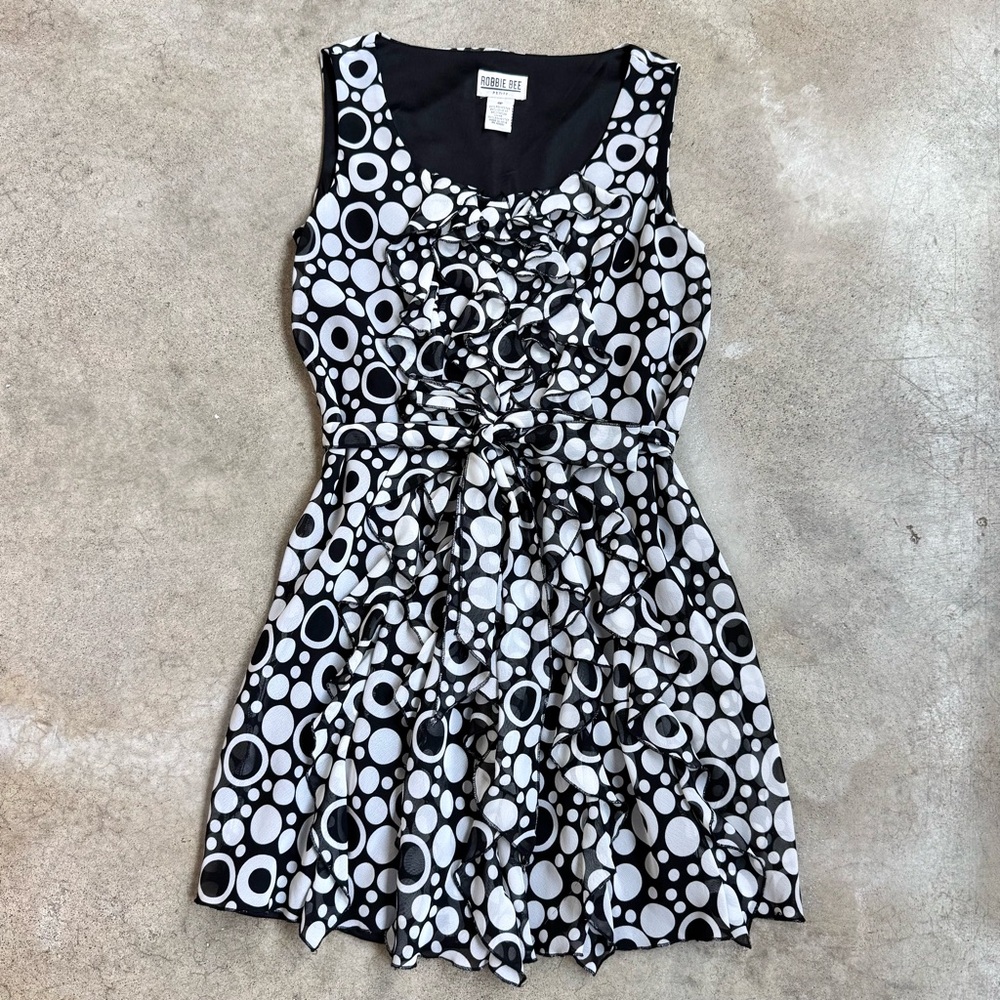 Robbie Bee Polka Dot Tie Waist Ruffle Mini Dress